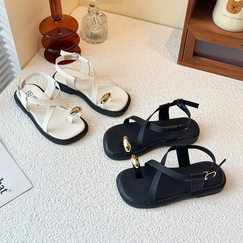 

Summer New Kids Beach Sandals Clip-toe Outdoor Girls Roman Sandals School Fashion Cross-tied Children's Flat Sandals Non-slip