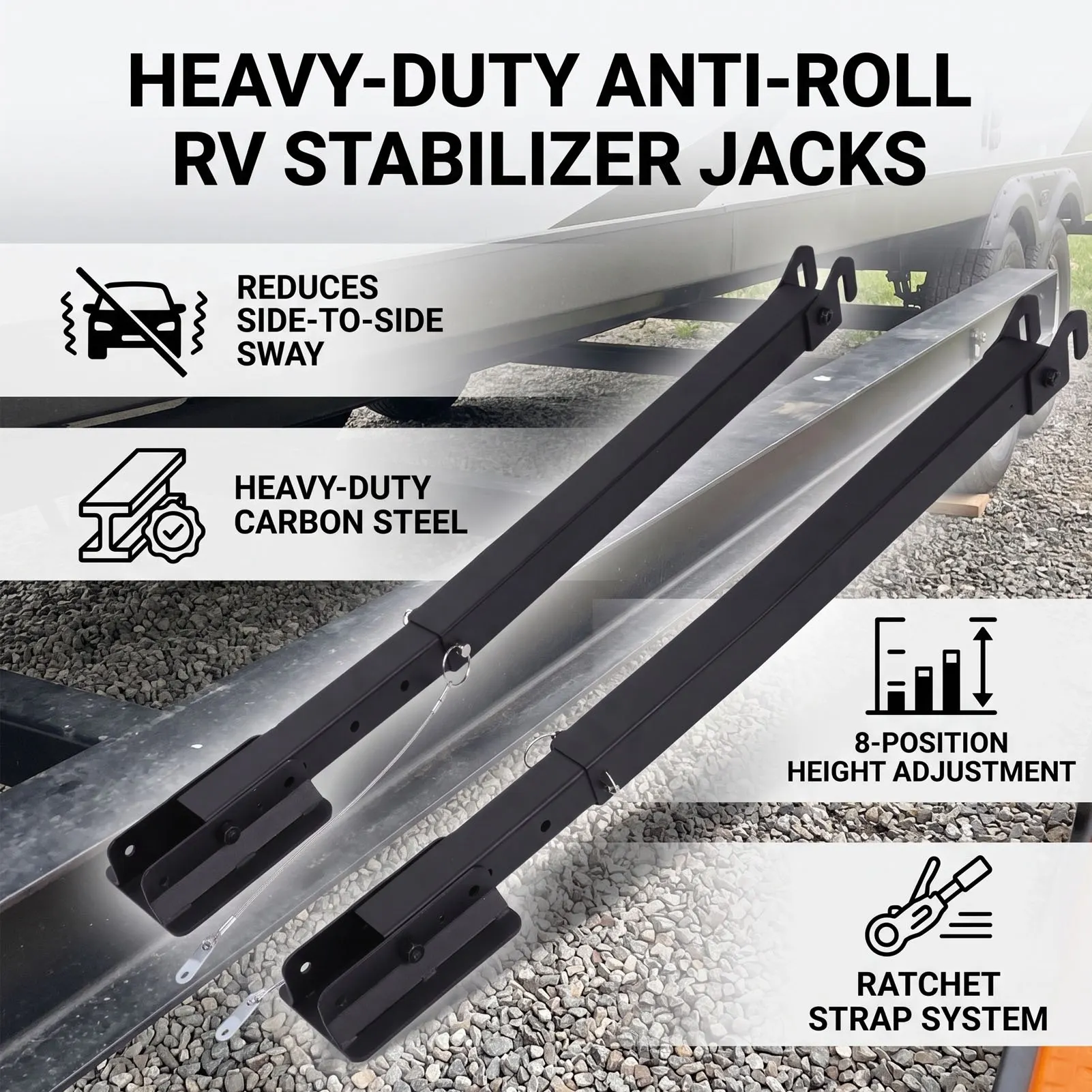 RV Stabilizer Jack Anti Sway Adjustable 17-35inch Ground Clearance I Beam Mount Stabilizer for Travel Trailer Fifth Wheel