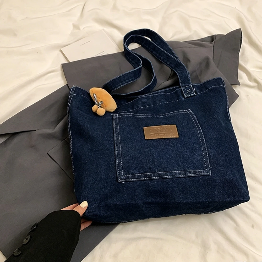 Koreanische Lässige Denim-Schultertasche, Künstlerische Große Damenhandtasche, Vielseitig für Alle Jahreszeiten und Pendler – Detail 6