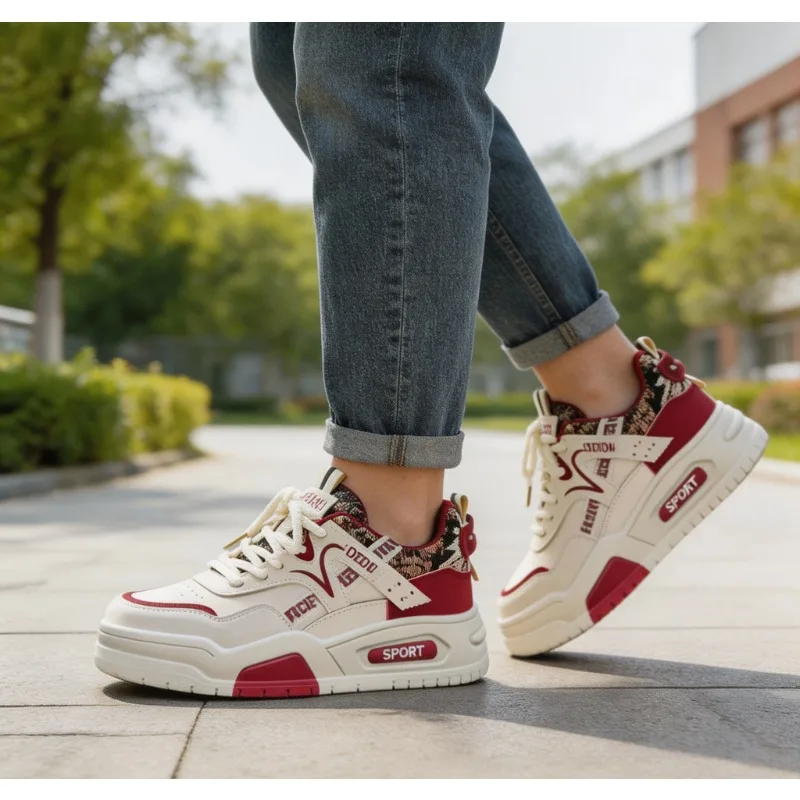 Men New Spring Versatile Leather Casual Skate Shoes Height Increasing Trendy Student Sport Sneakers