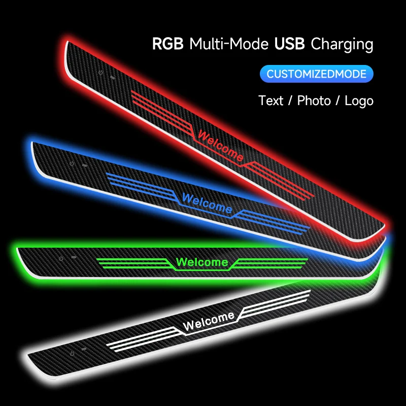 4個入り 車用LED RGBウェルカムライト ドアアンビエントライト 多モード調整可能 プロジェクターランプ 車用ウェルカムペダルライト