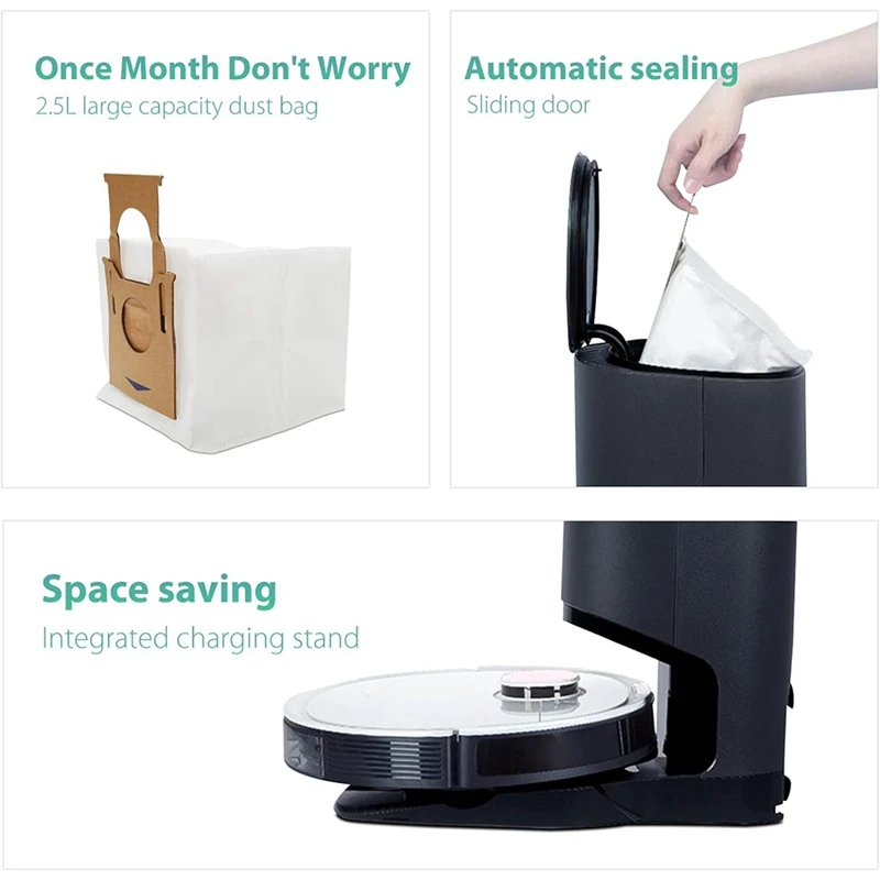 ตัวกรองแปรงด้านข้างหลักสำหรับ Ecovacs deebot ozmo T8 + / T8 aivi/T8 MAX/N8 plus/ N8 Pro ชิ้นส่วนถุงหูรูดผ้าซับฝุ่น