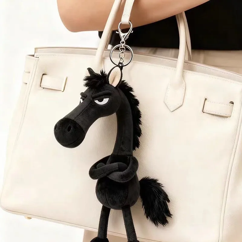 

&Hot Black Horse Keychain Plush Toy Backpack Pendant Decoration Year of The Horse Plush Toy New Year's Gifts for Boys and Girls