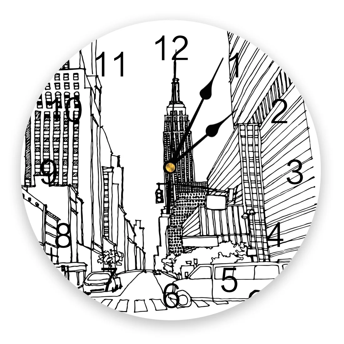 Street Car Building Empire State Building Wall Clocks Silent Home Cafe Office Wall Decor Clocks for Kitchen Large Wall Clocks