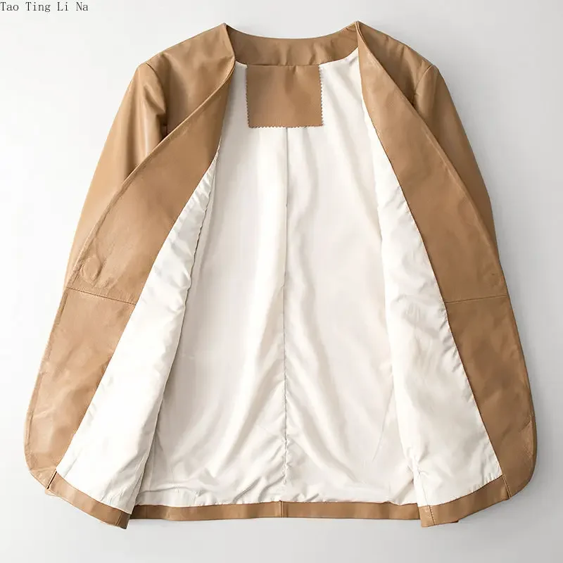 Manteau en cuir de mouton véritable pour femme, veste mi-longue à col en V, à la mode, H33, 2023