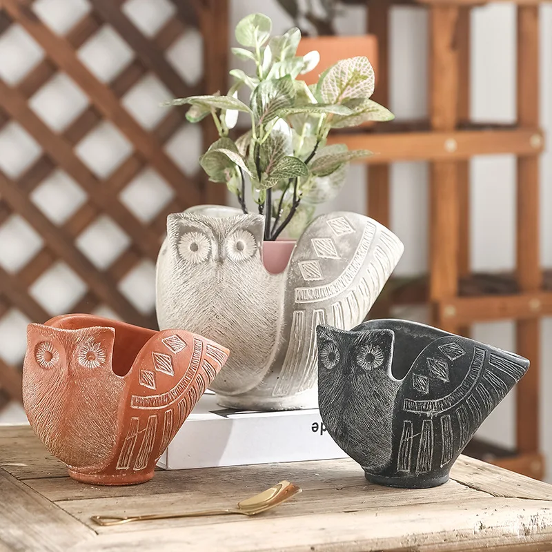 Animal Creative Retro Owl Flower Pot Succulent Plant Office Desk Decoration Home Furnishings