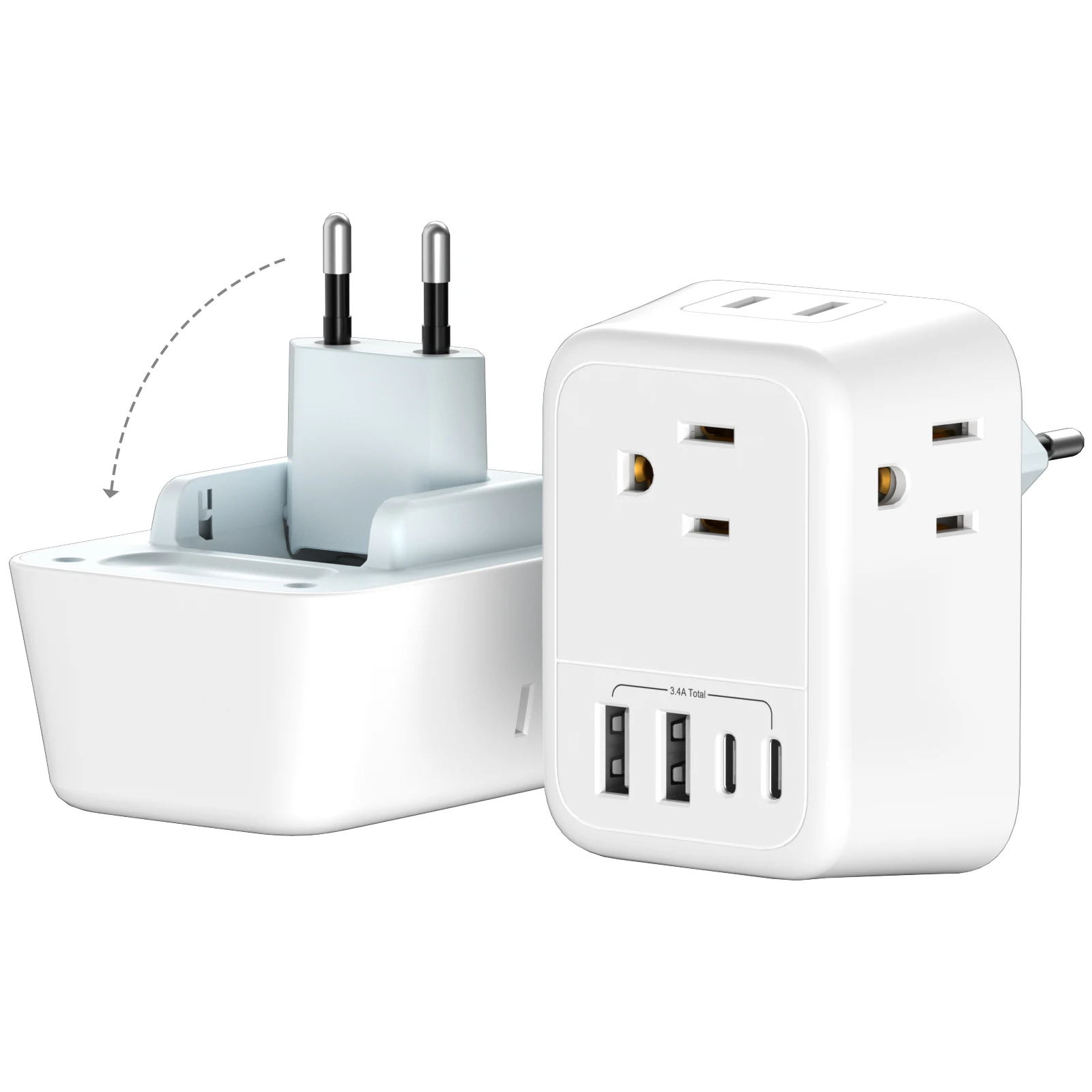 1PC US To EU Plug Adapter Euro Travel Plug Converter With 4 AC Outlets 4 USB Ports Wall Sockets for US to Most Europe France DE