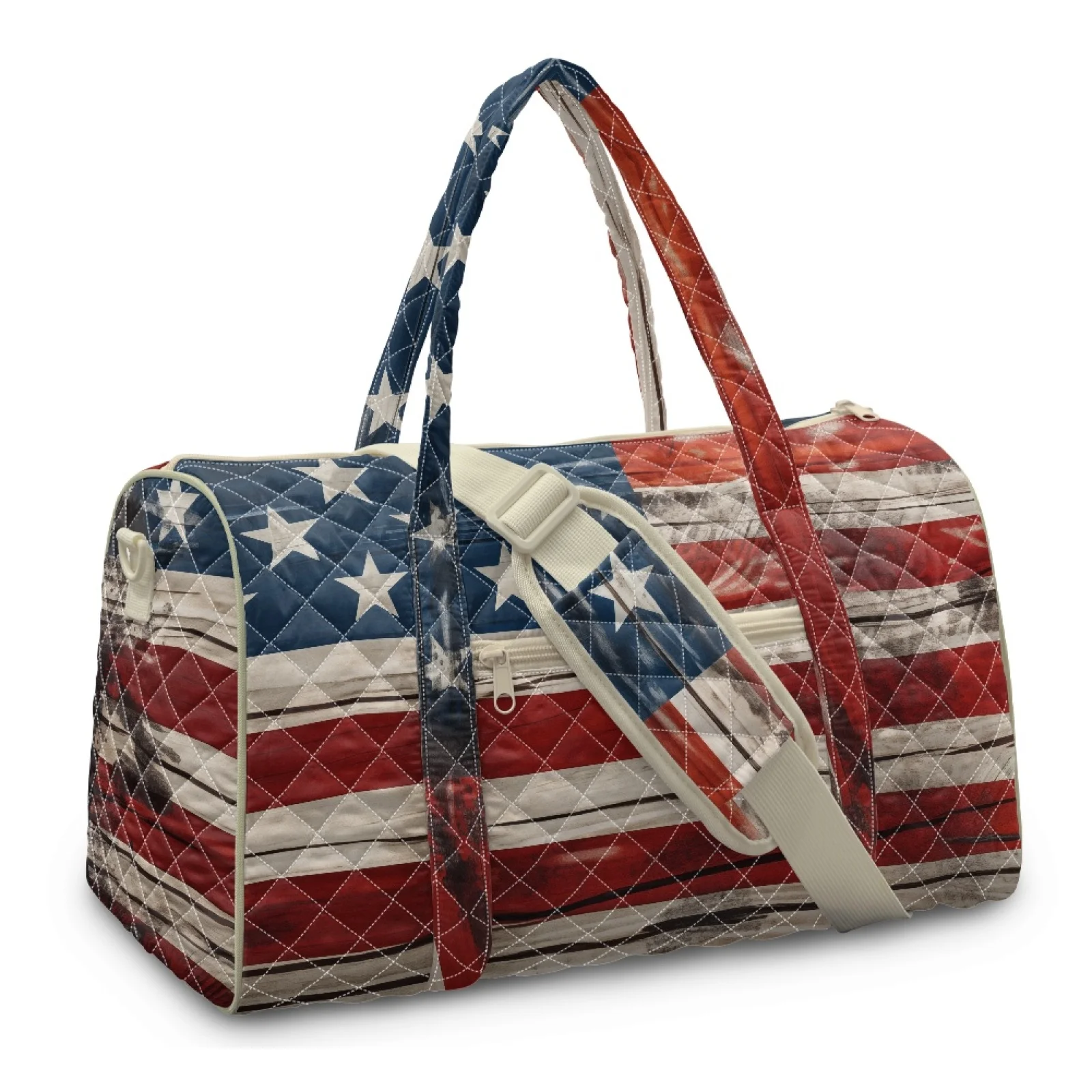 Coloranimal Multi-pocket Quilted Duffle Bag Lightweight Quilted Travel Duffels for Workout Women American Flag New Trend
