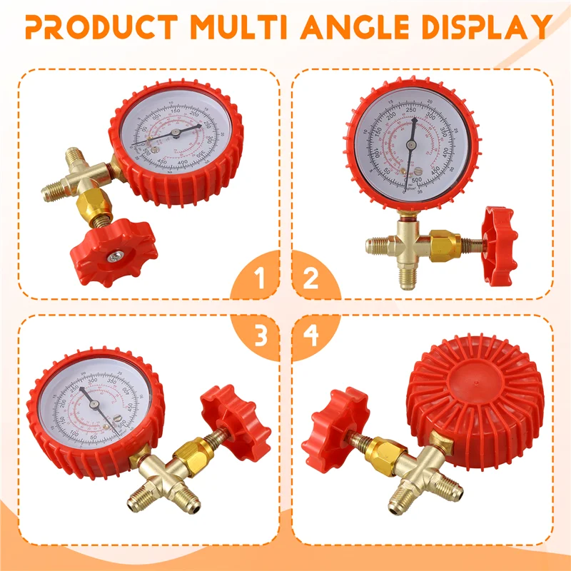 Pengukur Tekanan Refrigeran AC Pengukur Tekanan Isi Ulang Katup Manometer Pengukur Manifold untuk R12 R502 R22 R410 R134A-