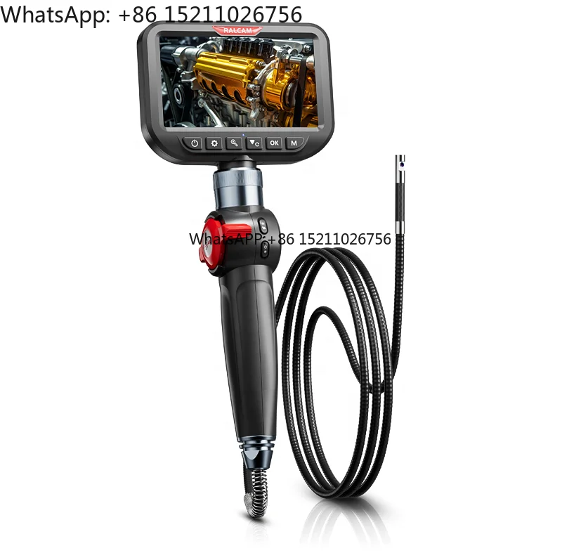 Industrial Hard Tube Borescope 6.5MM Dual Lens Endoscope with 5 Inch Display for Engine Repair and Pipe Check