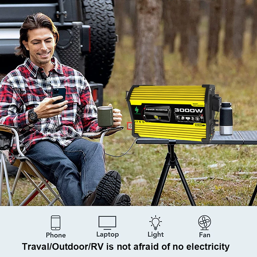 

Автомобильный инвертор 3000 Вт, DC 12В в AC 110/220В, с двумя USB-портами, интеллектуальный, модифицированная синусоида, для планшетов и автодомов