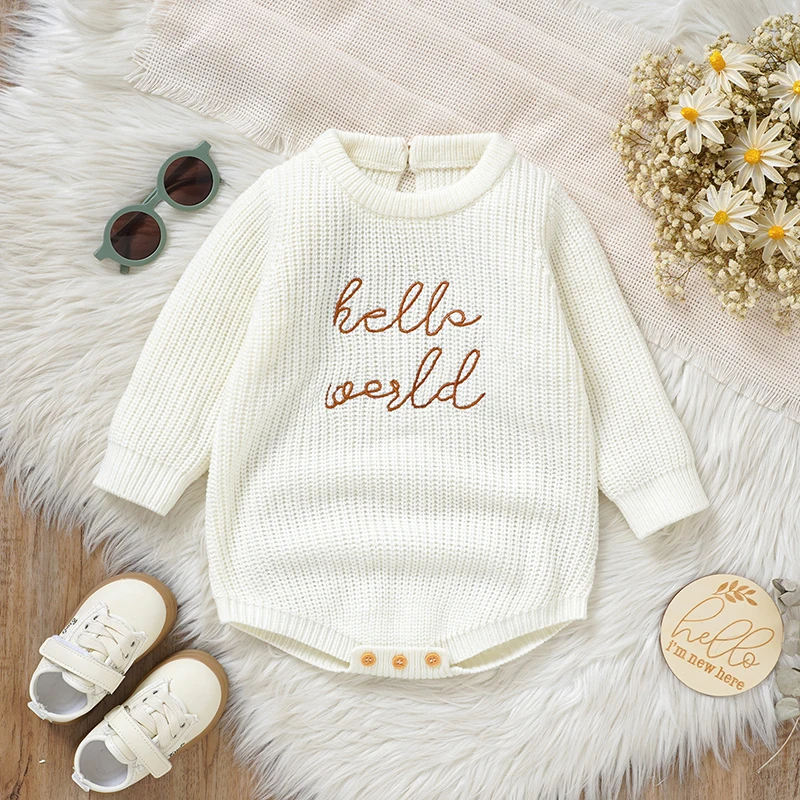 

Newborn Baby Bodysuits Long Sleeve Autumn Infant Boys Girls Jumpsuit Knitted Kid Clothing Fashion Embroidery Letter 0-18M Romper