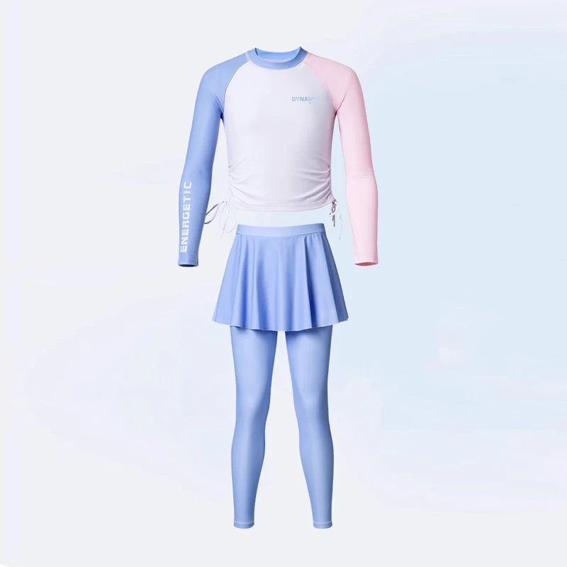 Girls Two Piece Long Sleeve Swimwear With Skirt Burkini Swimsuit Kids Children Muslim Swimming Suit Beachwear