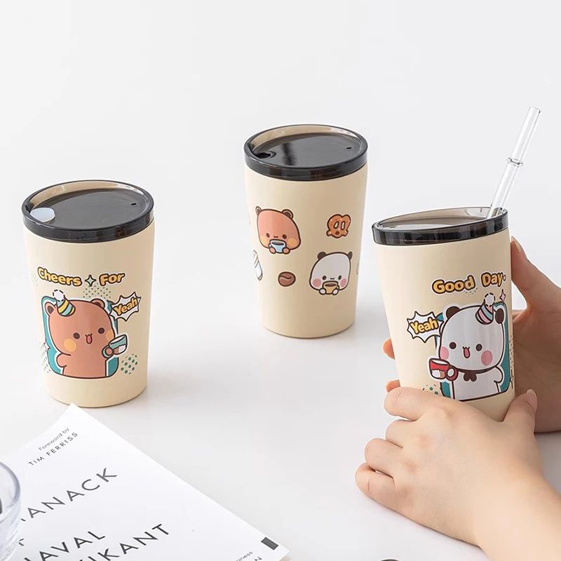 Anime Yi Er Bu Bu Kawaii Figure Animation Around 304 Stainless Steel Frosted Drinking Cups Straw Cups Peripheral Products Gift