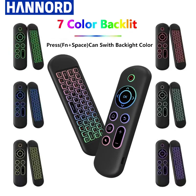 Hannord M5 BT5.2 Remote Control Bluetooth Keyboard 2.4G Wireless Air Mouse Gyroscope 7 Color Backlight for PC Laptop Android TV