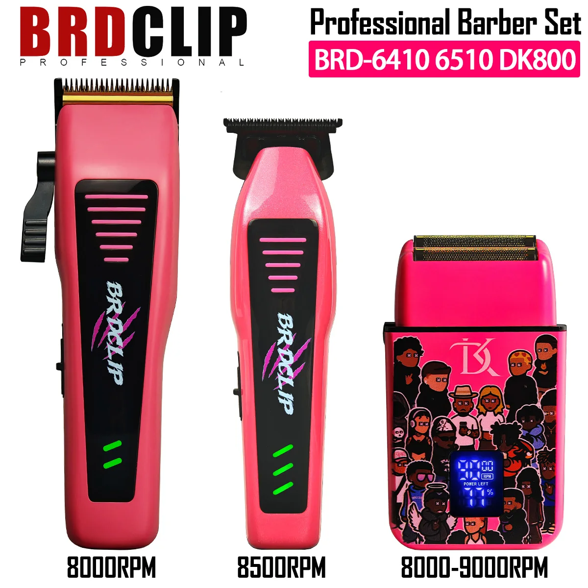

Профессиональный парикмахерский набор BRDCLIP 6410 6510, высокоскоростной двигатель, 8000 об/мин, 8500 об/мин, машинка для стрижки волос DLC с фиксированным лезвием DK800, 9000 об/мин