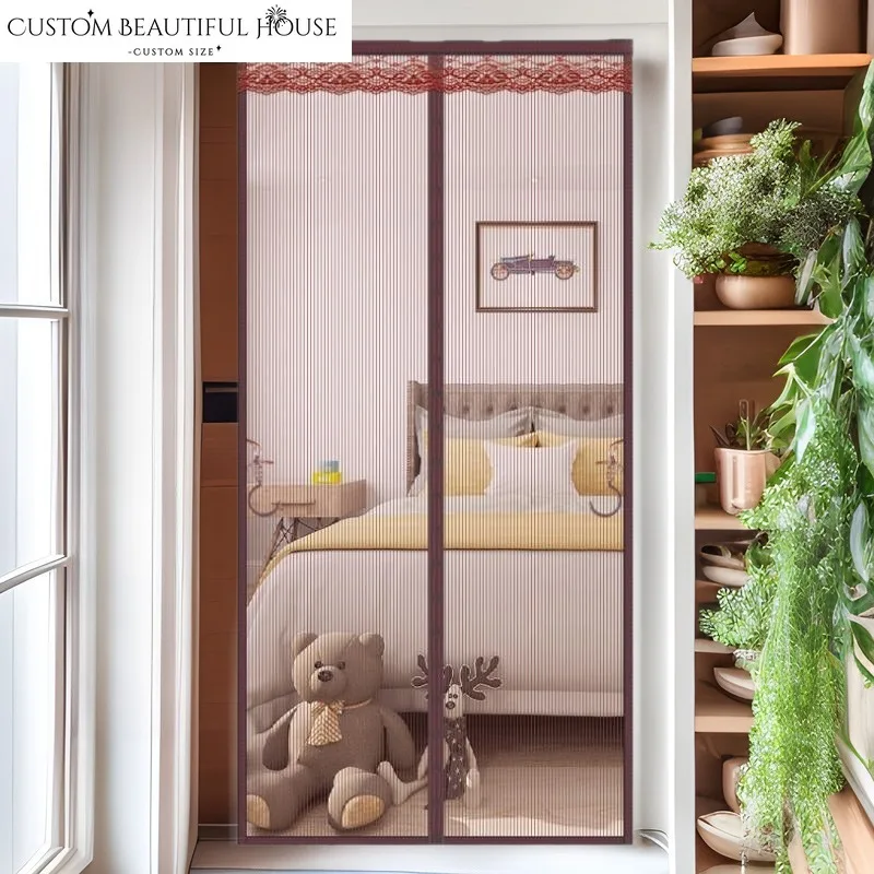 

Home Textile Light Luxury Retro Door Curtain Mosquito-proof Diamond Yarn Curtains for Living Dining Room Bedroom Custom Size