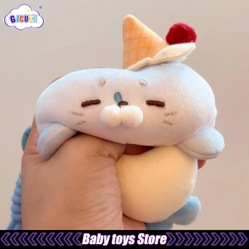 Llavero de peluche de foca de dibujos animados, bonito colgante de perro marino con diseño de helado, muñeco de peluche, llavero, decoración para mochila, regalos