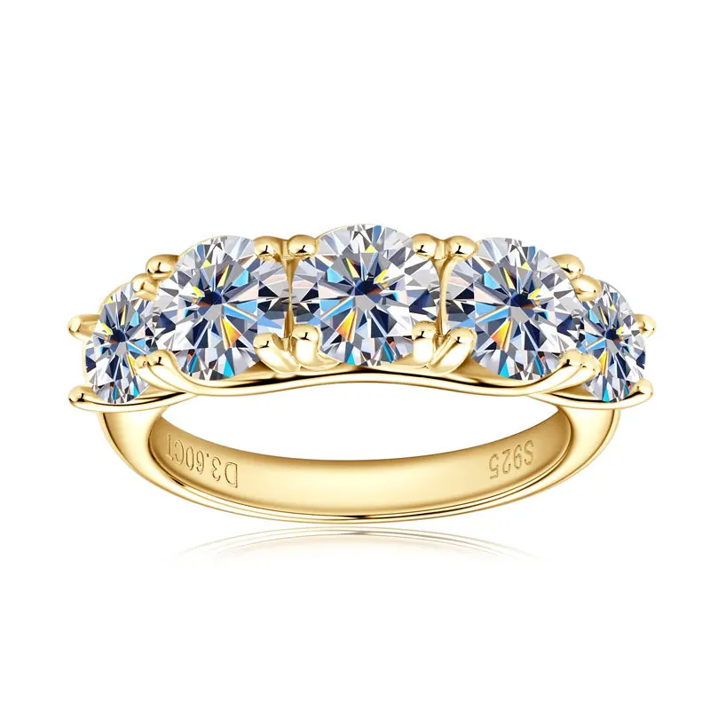 

Xiqi Jewelry 18k Plated 3.6 Carat Full Moissanite Ring For Women 5 Gemstones Shining Diamond Wedding Ring S925 Sterling Silver J