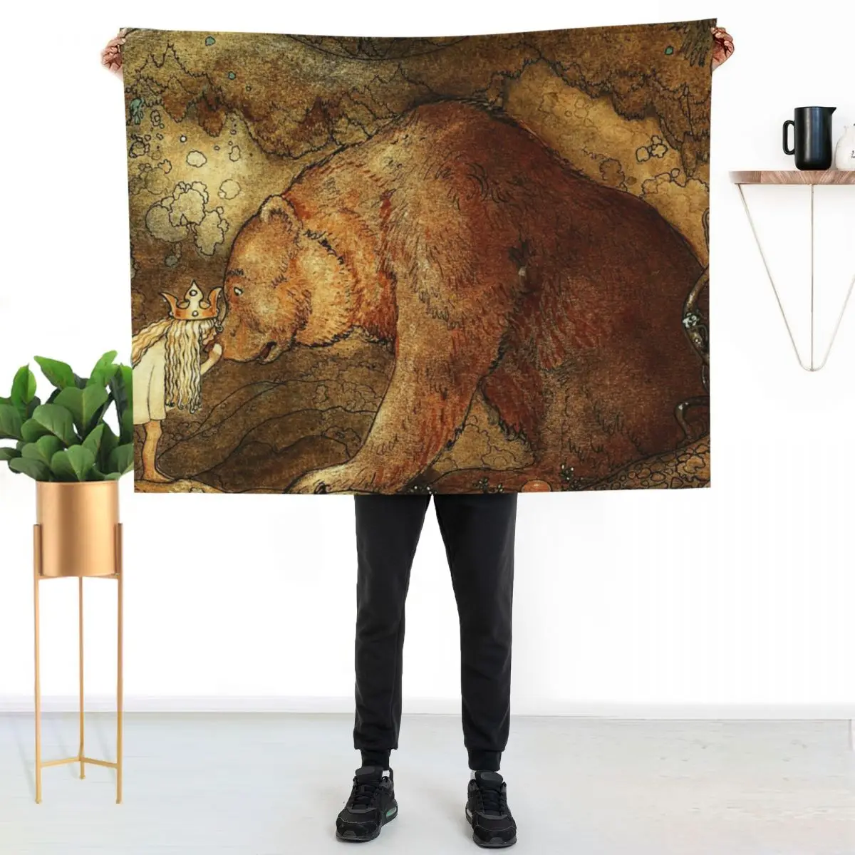 She kissed the bear on the nose - John Bauer 1907 Throw Blanket Retros Luxury Thicken wednesday Nap Single Soft Big Blankets