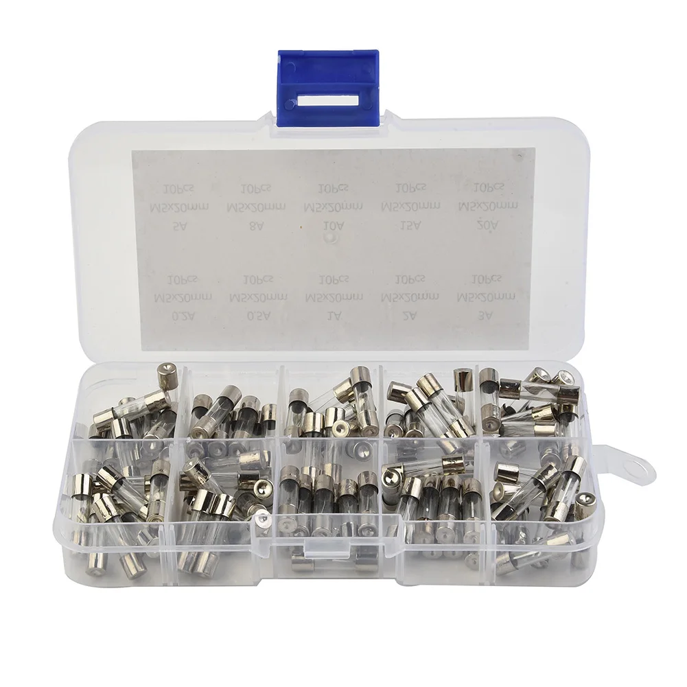 100pcs Insurance Tube Glass Fuses Kit Household 100pcs 5*20mm Boxed Glass High Quality Hot Sale Standard Fast Blow