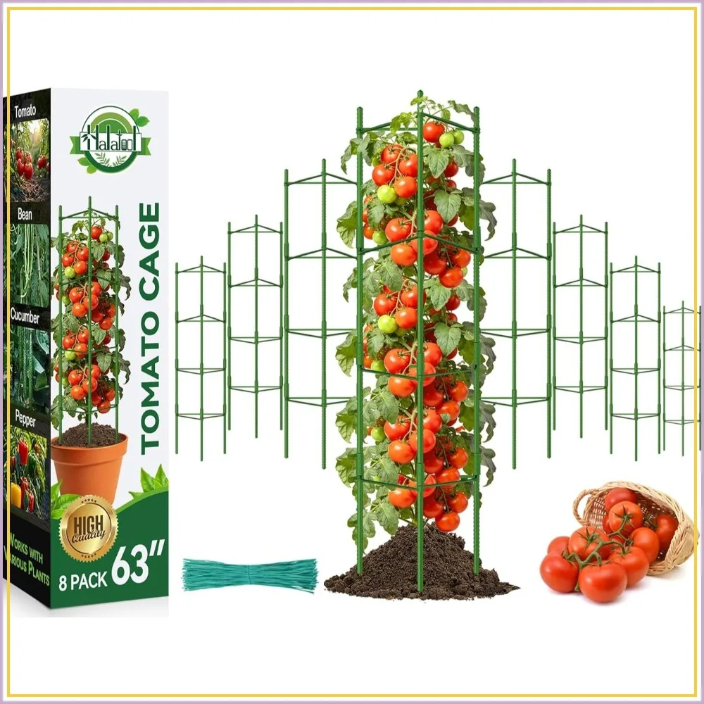 Adjustable Tomato Cage 8-Pack, 63" Tall Plant Support for Garden, Pots & Raised Beds