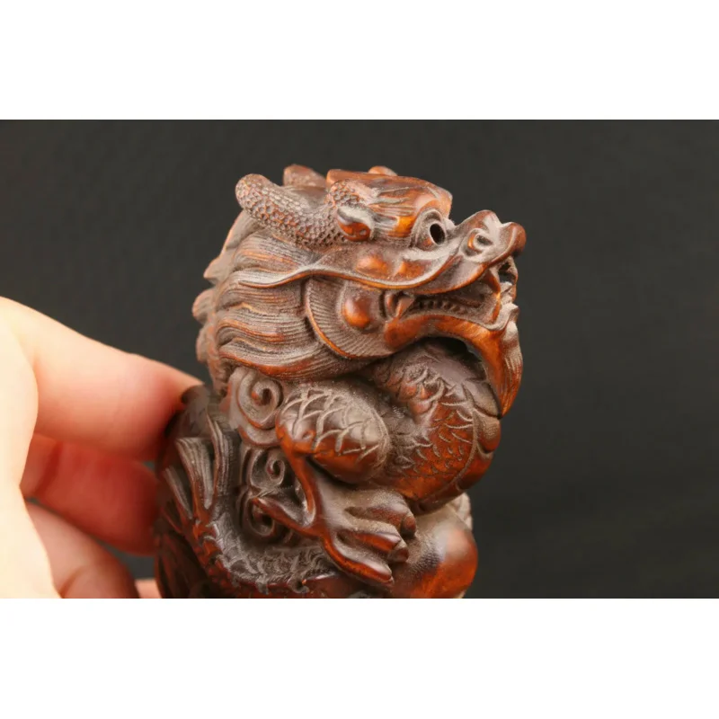 statua di drago fatta a mano in legno di bosso cinese netsuke da collezione Art