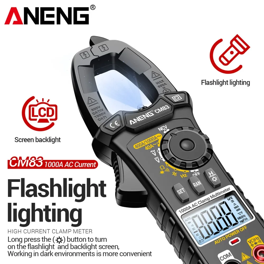 

ANENG CM83 4000 Count Digital Clamp Meter AC DC Current Voltage Capacitance NCV Ohmmeter Multifunctional Electrical Tester Tool