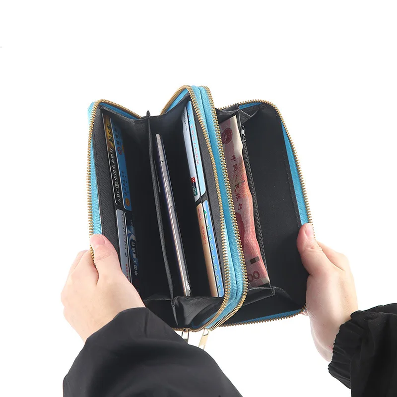 محفظة أنثى طويلة 2024 نمط جديد منسوج مزدوج سحاب سعة كبيرة مخلب بقعة بالجملة براءات الاختراع والجلود حقيبة الهاتف المحمول