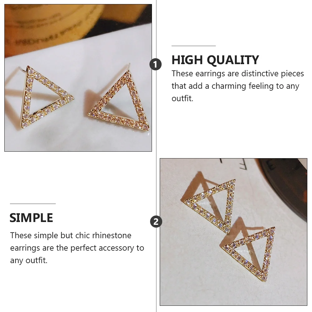

Rhinestone Earrings Copper Triangle Studs Women Ear Jewelry Fashion Charm Party Birthday Anniversary Graduation Gift