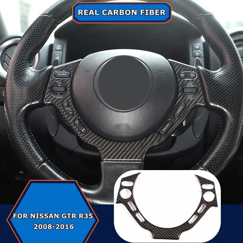 

1PCS Dry Carbon Fiber Steering Wheel Button Frame Cover For Nissan GTR R35 2009-2016 Interior Decoration Trim Accessories