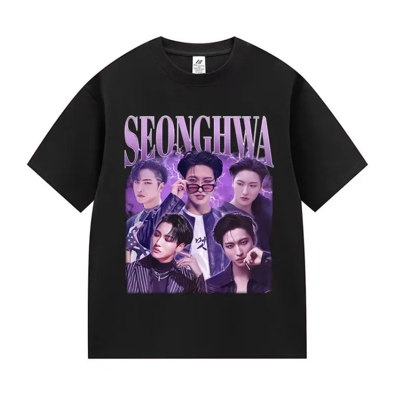 Korean Ateez Seonghwa World Tour 2025 T Shirt  Women RetroShort Sleeve T-shirts Hip Hop Loose Kpop T-shirt Streetwear