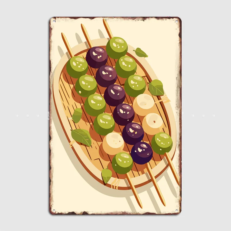 Colorful Dango Skewers on Wooden Tray Poster Metal Sign Custom Bedroom Room Decor Home Decor Posters Indoor Wall Decoration