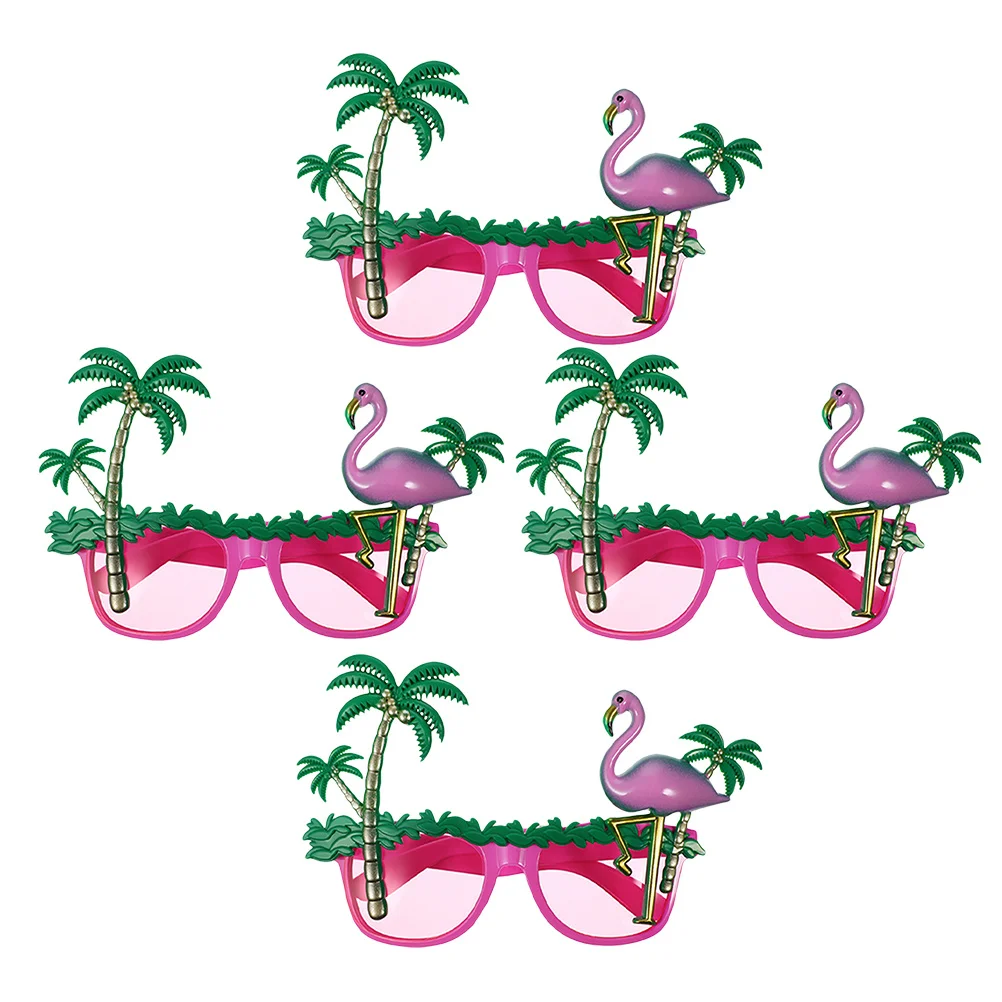

4Pcs Hawaiian Party Glasses Funny Flamingo Coconut Tree Eyewear Summer Beach Luau Dress Up Accessories Funny Glasses