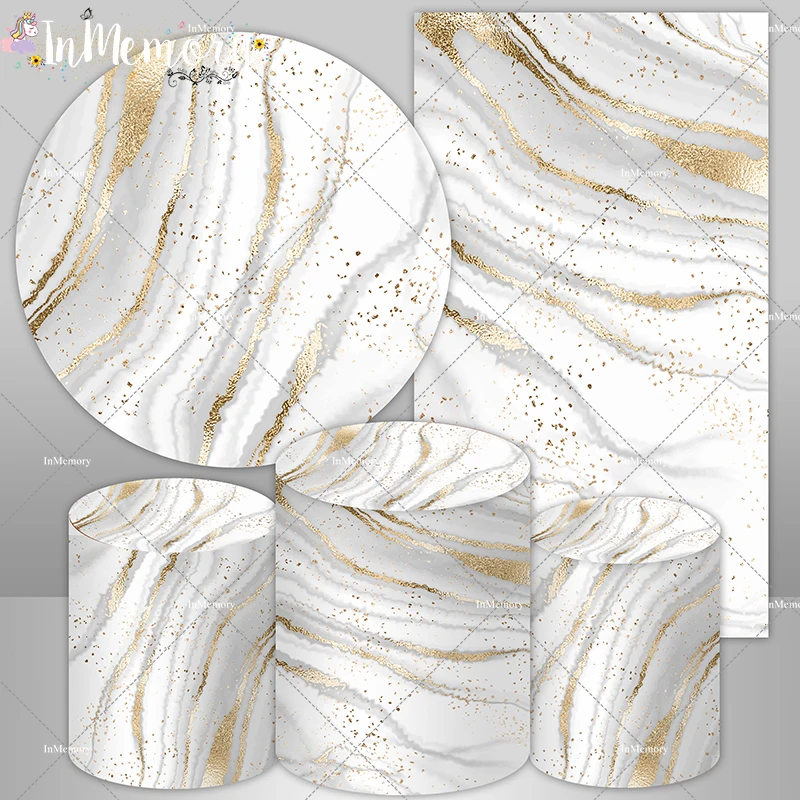 

Grey White Marble Texture Round Circle Backdrop Glitter Gold Birthday Party Arched Wall Background Poster Banner