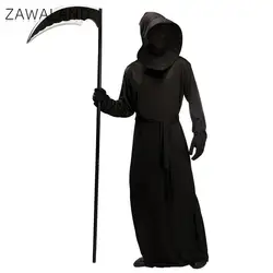 Zawaland Grim Reaper Cosplay Costume Unisex Carnival Black Devil Clothes Purim Party Oufit Halloween Robe with Hood Belt Gloves