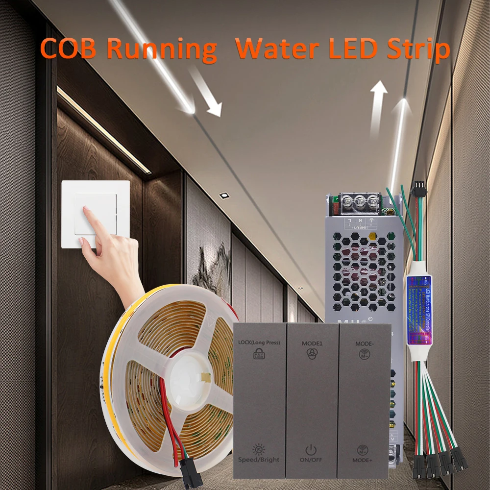 24V COB Sync Running Water LED Strip Light WS2811 Horse Race Flex Flowing Water Ribbon Tape Lamp Smart Switch for Home Decor
