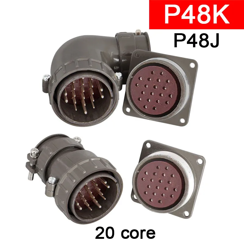 Aviation Straight P48K5Q Bent Plug P48J5Q P48J5A 20-Pin Reversible Connector Reverse Single Elbow 20P 20core P48J P48K 48mm