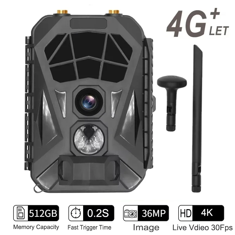 4G 4K 36MP Wildlife Camera APP Video Photo Hunting Trail Camera Invisible IR LED Night Vision 110 Detection IP66 Waterproof Cam