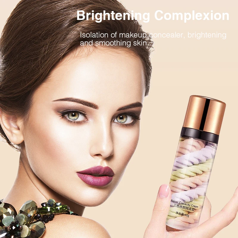 Correcteur liquide trois couleurs, Lotion d\'isolation mixte, maquillage, pores invisibles, hydratant, peau brillante, Base primaire pour le visage