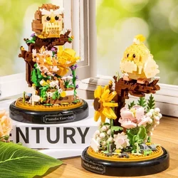 Flower Bouquet Dust Cover Owl Bird Set Building Blocks Cute Animal Bonsai Collection Educational Toys Model for Christmas Gift