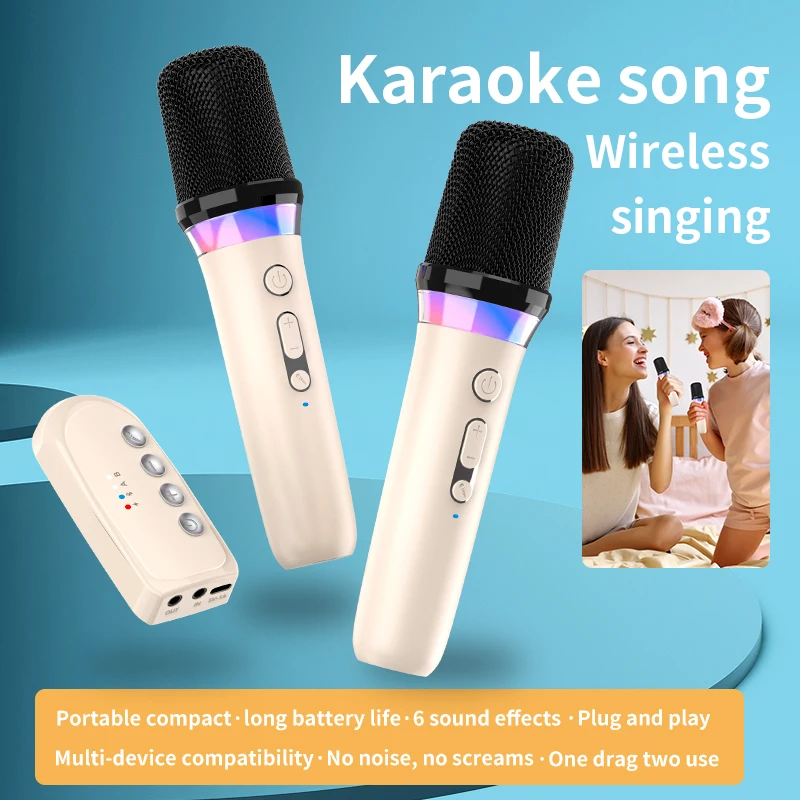 VAORLO DS-K2 Bluetooth Wireless Moving-Coil Microphone Karaoke Companion RGB Light KTV DSP Mixer System For PC Wired Speaker Car
