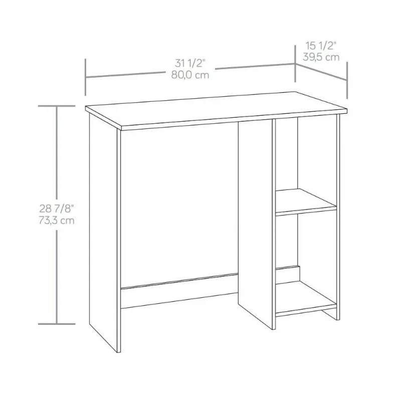 Small Space Writing Desk with 2 Shelves, True Black Oak Finish,Shelves for storage and display