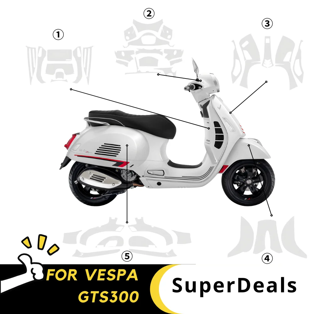 

For VESPA GTS300 PPF TPU Stickers Kit UV-Resistant Scratch-Proof Waterproof Motorcycle Decals GTS 300 Protective Film