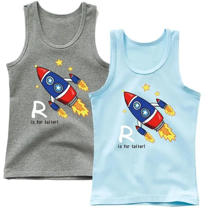 Summer Kids Rocket Tank Top School Children Sleeveless T Shirt New Kids Cotton Sport Vest