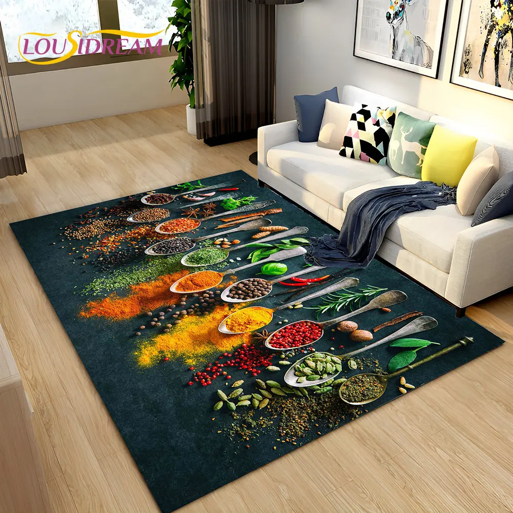 Vegetable Grains Spice Fruit Seasoning Area Rug,Carpet Rug for Living Room Bedroom Sofa Doormat Kitchen Decor,Non-slip Floor Mat