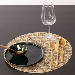 Golden Flower Table Mat PVC Placemat Hollow Insulation Coaster Pads Table Bowl Home Christmas Heat Resistant Modern Style Decor