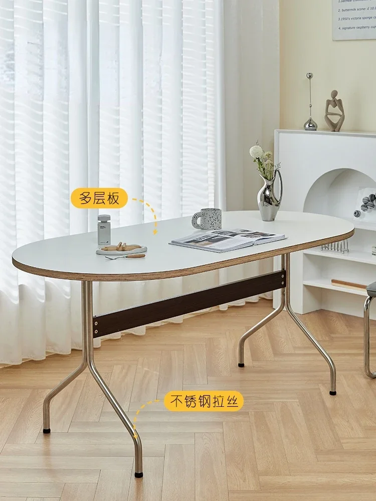 Mid-Ancient Dining Table Korean Blogger Household Oval Desk Small Apartment Modern Minimalist