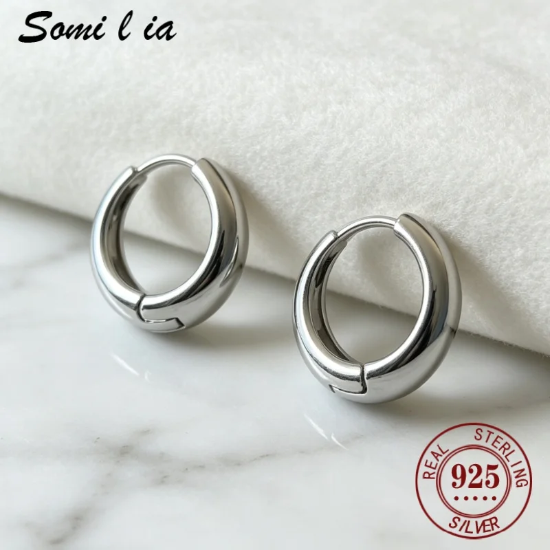 SOMILIA 925 sterling silver Perforation 925 Sterling Silver Ear Needle Minimalist Hoop Earrings  Earrings For Women