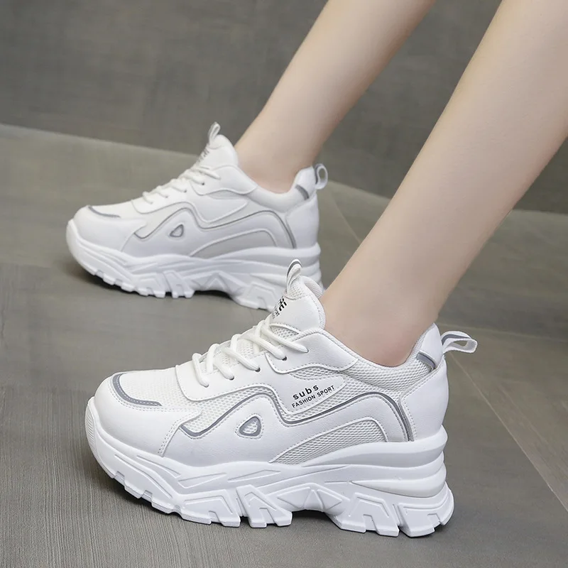 Casual Mesh Breathable Women Sneakers Elevated Increase 2023 New Fashion Simple All-match Running Off White Shoes Autumntime